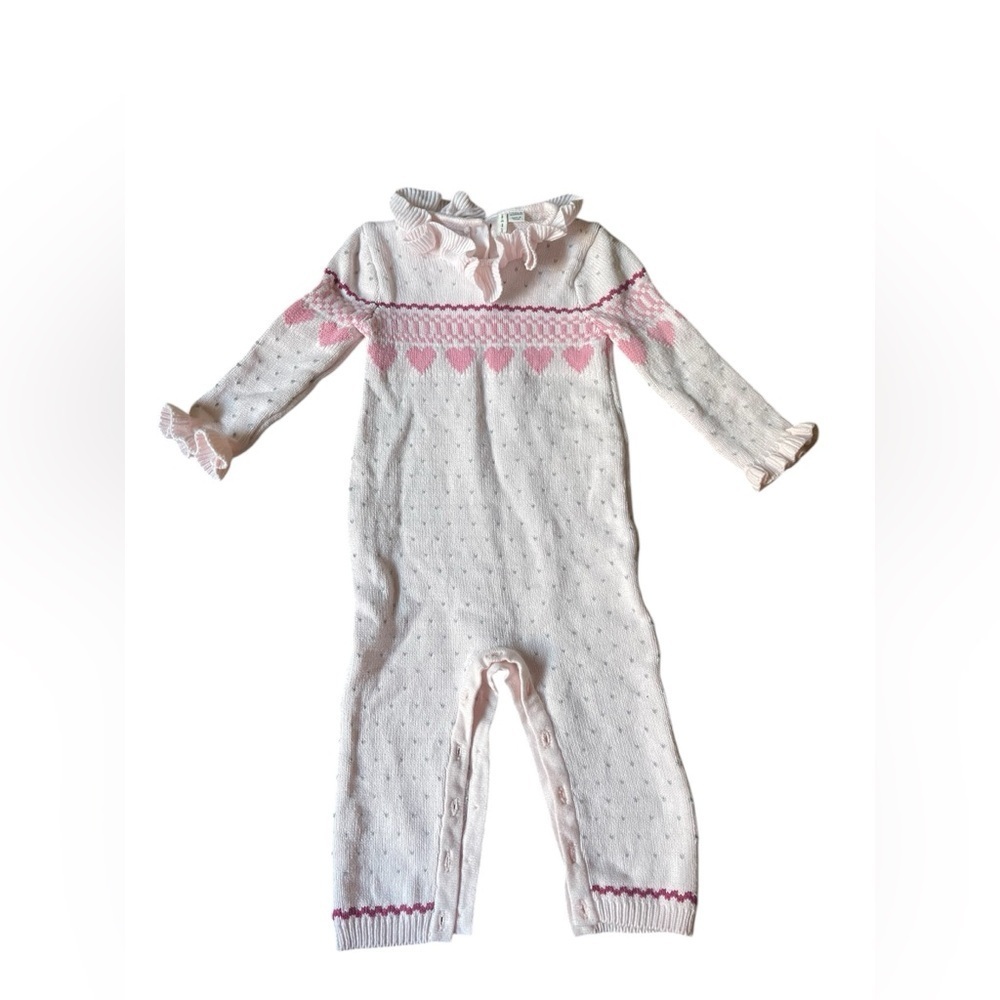 Janie and Jack Baby Heart Fair Isle Sweater Romper One-Piece Ruffle Size 12-18 M